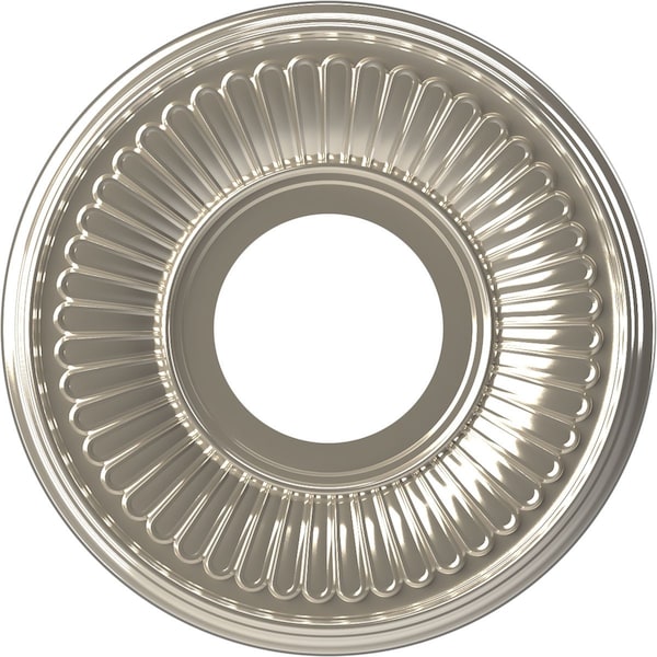 Ekena Millwork Berkshire PVC Medallion (Canopies up to 4 1/2"), 10"OD x 3 1/2"ID x 3/4"P, Bright Coat Chrome CMP10BEBCR - main